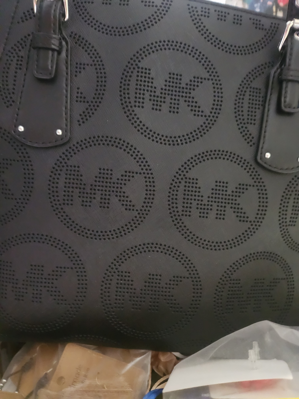 Michael Kors Black Perforated MK Logo Tote